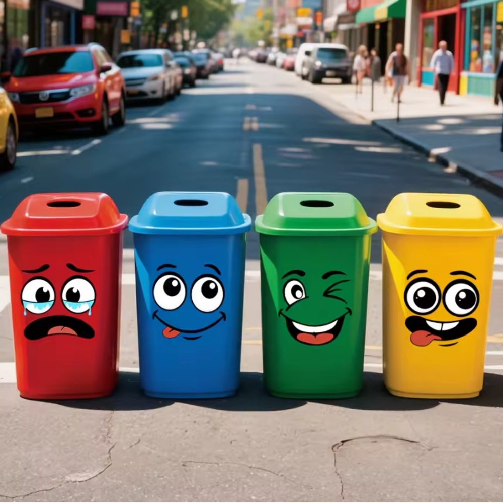 Colorful Cartoon Trash Or Container Stickers
